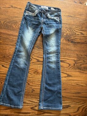 Girls Blue Bootcut Jeans with Embellished Pockets